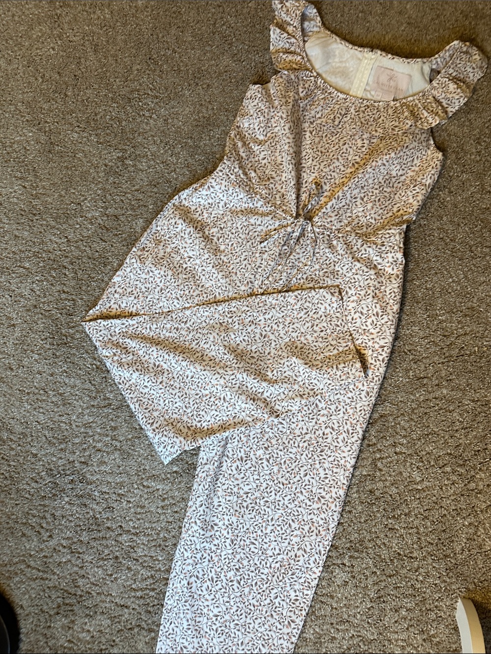 Women's Cream Floral Jumpsuit with Ruffle Neck - Picture 3 of 6